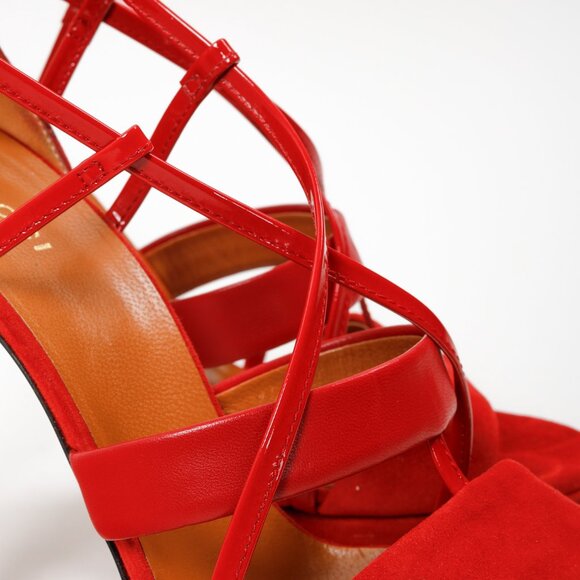 Gucci Red Suede Criss Cross Strappy Platform Sandal Pumps - Picture 7 of 11
